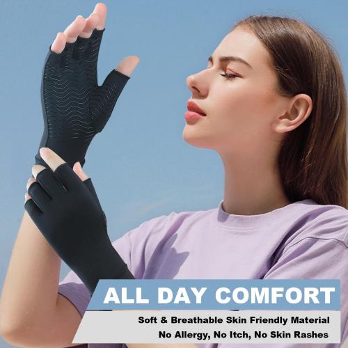 2 Pairs Copper Arthritis Compression Gloves for Rheumatoid, Osteoarthritis, Carpal Tunnel Pain Relief, Compression Hand Gloves for Women & Men,Anti-Slip Fingerless Gloves for Work,Typing (S)