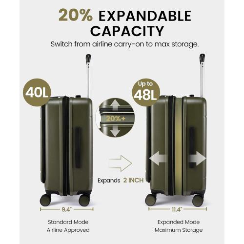 LOVEVOOK Carry On Luggage 22x14x9 Airline Approved, Expandable Hard Shell Suitcase with Spinner Wheels, USB Charging Port & Front Pocket, PC Hardside Rolling Luggage with TSA Lock for Travel