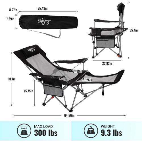 #WEJOY 2-in-1 Reclining Camping Chair with Footrest for Adults Folding Lounge Chair with Adjustable Backrest Lightweight Camping Chairs Heavy Duty Camp Chairs for Outdoor