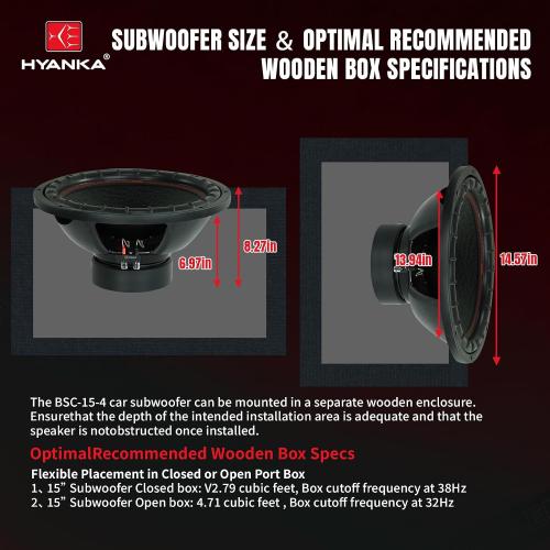 H YANKA BSC-15-4 15 Inch Subwoofer - 1200W MAX Power 15 Inch Paper Cone Subwoofer Car Audio, Black Iron Basket, 2.5“ Dual Voice Coil 4 Ohm Impedance 15 Sub for Cars