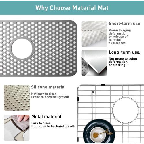 Size 25x14 Stainless Kitchen Sink Protector - S304 Sink Grids for Bottom of Kitchen Sink, 25 x 14 with Rear Drain for Single Bowl Kitchen Sink with Corner Radius