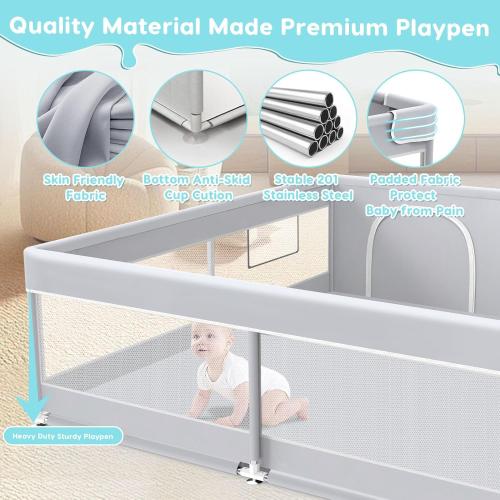 Grey 50*50*27 inches  Baby Playpen, 50x50 Inch Baby Playard for Babies and Toddlers, Play Pens for Indoor & Outdoor, Sturdy Safety Play Yard with Soft Breathable Mesh, Anti-Fall, Grey