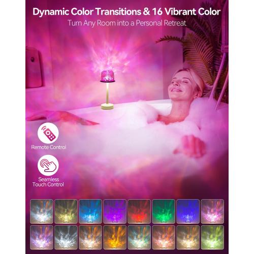 Rechargeable Shower Lamp Waterproof for Inside Shower-Bathroom Lamp Color Changing Ocean Wave Projector Light Water Proof,Shower Lighting Led Water Ripple Lights Ocean Lamps Bath Tub Relaxing