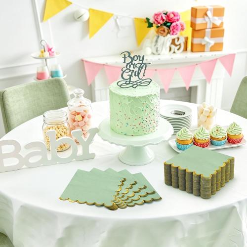 Sage Green Cocktail Napkins 5 x 5 Inch Sage Green Scalloped Paper Napkin Disposable Gold Foil Dessert Beverage Napkins for Dinner Wedding Bridal Baby Shower Anniversary Birthday Party