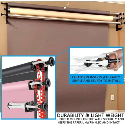 Photography Backdrop Wall Mount Roller System 4 Support Rollers, Manual Photo Background Ceiling Holder, Including 2 Four-fold Hooks, 8 Expand Bars, 4 Chains, for Home Studio Live Shooting