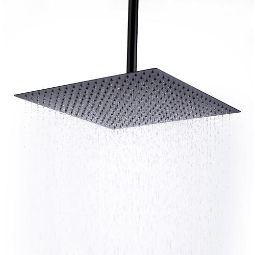 Shower Head,16 Inch Ultra Thin High Pressure Fixed Rain Showerhead Matte Black with Silicone Nozzle - Adjustable Metal Swivel Ball Joint - For the Best Relaxation and Spa