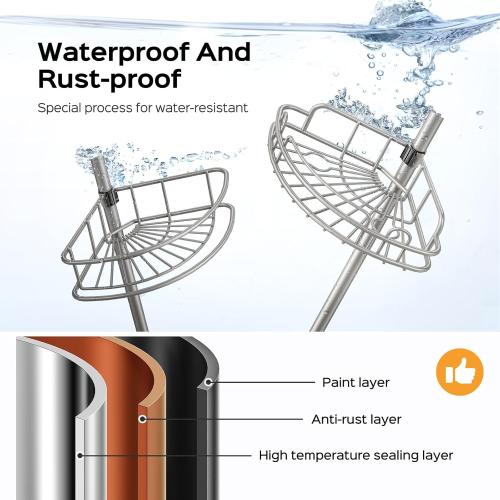 HAMITOR Corner Shower Caddy Tension Pole: 4-Tier Rust-Resistant Adjustable Bathroom Organizer Shelves - 47-121 Inch No-Drill Quick Installation - Space-Saving Storage for Renters Family -