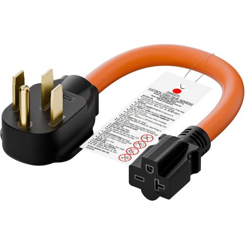 Orange STW Heavy Duty Nema 14-50P 50-AMP Plug Male to 6-20R/6-15R T-Blade Adapter, 4-Prong 250V to 20A 250V 6-20/15R Adapter, 14-50 to 6-20R EV Dryer Adapter