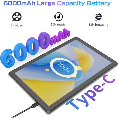 VOLENTEX 10 Inch Android 15 Tablet, 10.1 Touch Screen IPS HD Display, 64GB Pad, 2MP 8MP Dual Lens, WiFi6 Bluetooth, 6000mAh Battery (Gray)