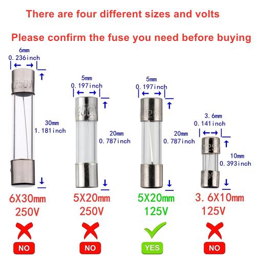 BOJACK F5AL125V 5x20 mm 5 A 125 V fuses 0.2x0.78 Inch 5 amp 125 Volt Fast-Blow Glass Fuses