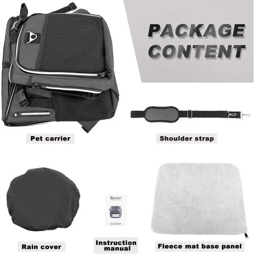 Dog Bike Basket Carrier, Expandable Foldable Soft-Sided Dog Carrier, 2 Open Doors, 5 Reflective Tapes, Pet Travel Bag,Dog Backpack Carrier Safe and Easy for Small Medium Cats and Dogs(Black)