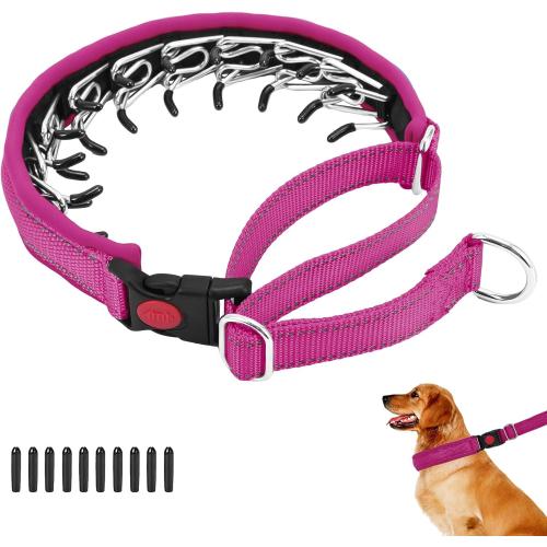 No Pull Martingale Dog Collar for Large Medium Small Dogs, Heavy Duty Nylon Reflective Adjustable Anti Pull Slip Collar with Buckle for Training Walking L Hot Pink