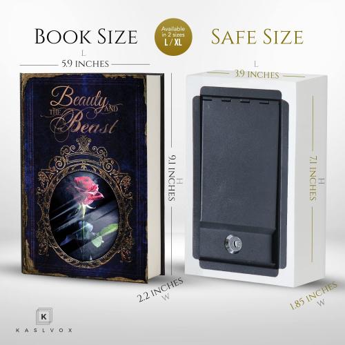 Fake Book Box - Small Safe Box with Key Lock - Hidden Safe in Plain Sight - Diversion Safes - Secret Safes (Beauty Beast) (Large)