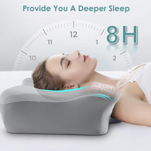 BESYODO Cervical Neck Pillow, Ergonomic Memory Foam Cervical Pillows, Contour Side Sleeper Pillows for Adults, Orthopedic Neck Support Pillow for Back Stomach Sleeper with Removable Pillowcase (Light Grey)