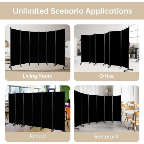 Room Divider Large 6 Panel Privacy Screen,Portable Room Partition on Wheels | Non-see Through & Thickened Fabric Panel,132''W x 71''H,Wide Wall Divider for Room Separation,Freestanding Indoor Separator