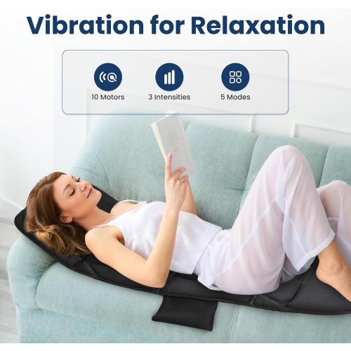 COMFIER Full Body Massage Mat with Heat, 10 Vibration Motors, 4 Heating Zones, 30-Minute Auto Shut-Off, Foldable Relaxation Pad for 3 Adjustable Intensity– Vibration Massage Only