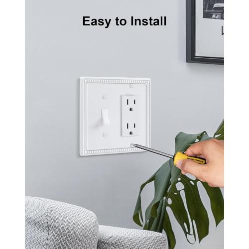 2-Pack Combo Toggle/Decorator Light Switch Cover Plate, Pearls Decorative Electrical Outlet Covers, Metal Wall Switch Plates and Outlet Covers, Pure White