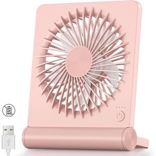 Koonie USB Fan, Strong Wind Ultra Quiet Small Desk Fan 220° Tilt Folding 3 Speeds Adjustable USB-C Powered Personal Fan for Home Office Desktop, Pink, NO BATTERY