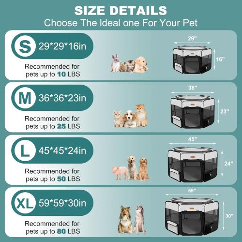 Black and Grey Dog Playpen, Portable Pet Play Pen for Cat, Puppies, Rabbits, Chickens, Foldable Large-Capacity Pet Tent for Indoor/Outdoor Travel Camping