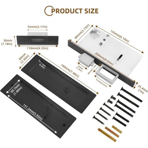 LWZH Privacy Pocket Door Lock Hardware, Hidden Handles, Privacy Pocket Door Lock with Push Automatic Bounce Switch (Black)