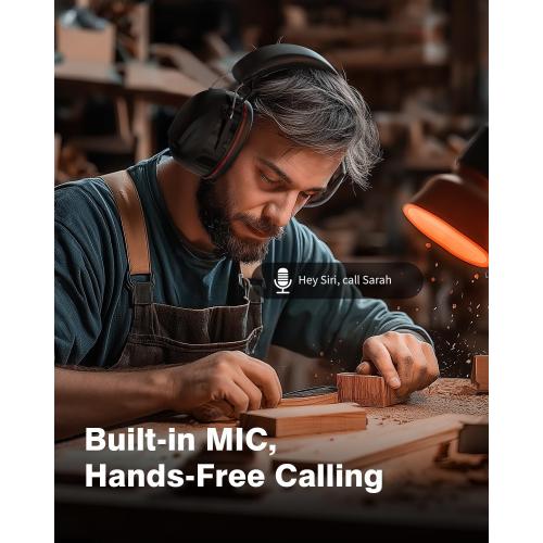 Bluetooth 6.0 Hearing Protection Headphones with 120H Working Time, 30dB SNR, Superior Stereo Sound Quality, Larger Buttons for Easy Operation, Safety Ear Muffs for Lawn Mowing, Workshops