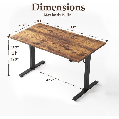 Klicelor 55 Inch Large Electric Standing Desk, Height Adjustable Office Desk, Sit Stand Up Computer Gaming Desk with Memory Preset, Two-Piece Desktop, Rustic Brown