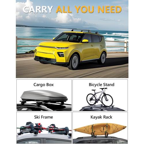 Tuyoung 220lbs Lockable Roof Rack Cross Bars Compatible with Kia Soul 2020 2021 2022 2023 2024 2025 Without Side Rails, Aluminum Roof Rails Crossbars Cargo Bars Luggage Carrier Black Accessories