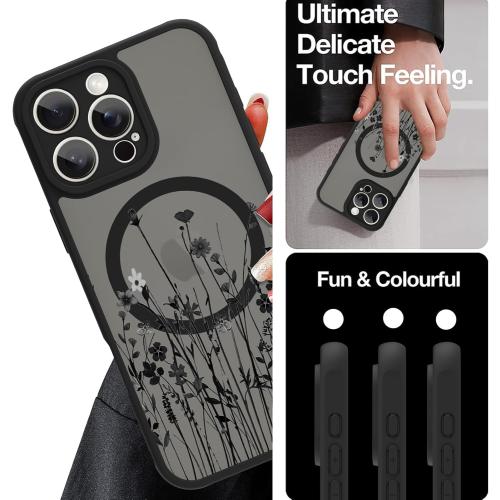OOK Magnetic for iPhone 16 Pro Max Case [Compatible with MagSafe] Black Wild Flower Slim Translucent Matte for iPhone 16 Pro Max Camera Lens Protection Cover, Wild Flower (6.9)