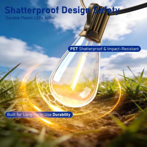 100FT Outdoor String Lights with Remote & Dimmable, 35 1 Shatterproof Waterproof Bulbs, Dimmable Outside Hanging Patio Lights for Backyard, Porch, Deck, Garden 2700K Warm White