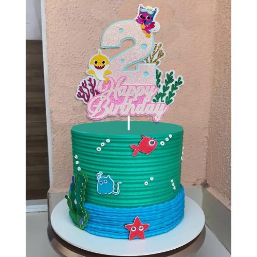 Shark Baby 2nd Birthday Cake Topper Girl,Shark Cake Topper 2,Shark 2 Cake Topper For Baby Girls Shark Two Birthday Decorations Party Supplies