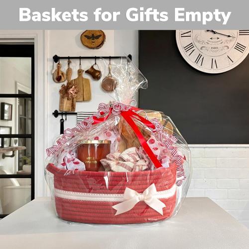 CHICVITA Small Storage Basket for Gifts, Gift Baskets Empty, Baby Basket for Toys, Towels, Decorative Woven Rope Baskets for Living Room, Red, 13x 10x 5