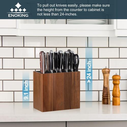 ENOKING XXL Acacia Wood Knife Holder – Large Universal Knife Block with Blade-Protecting Slots, Holds 26  Knives, Scissors, and Sharpening Rods, Space-Saving Kitchen Storage Organizer