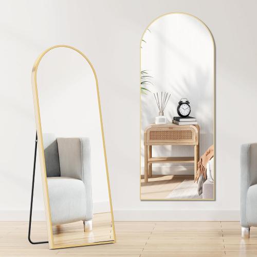Sweetcrispy 64x21 Arched Full Length Mirror, Standing or Leaning Full Body Mirror with Aluminum Alloy Thin Frame, Suitable for Bedroom or Cloakroom,Gold