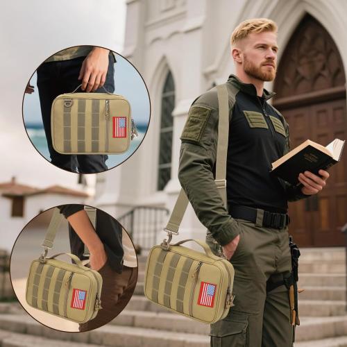 Tactical Bible Cover For Men,Large Bible Case With Shoulder Strap,Water-Resistant Book cover With Handle,Multi-Functional Carrying Bible Holder Bag For Church,Study,Spiritual