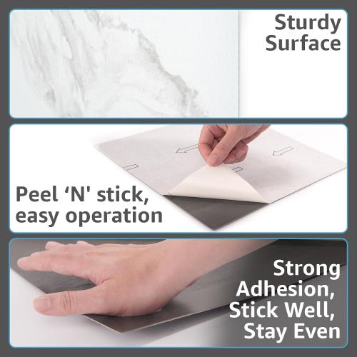 Art3d 30-Pack Peel and Stick Vinyl Floor Tiles, White & Beige Marble