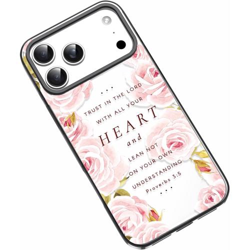 Compatible for iPhone 17 Pro Max Case,Bible Verse Pink Floral Flowers Rose Inspirational Scripture Quotes Proverbs 3:5 Protective Clear Case for Girls Women Compatible with iPhone 17 Pro Max