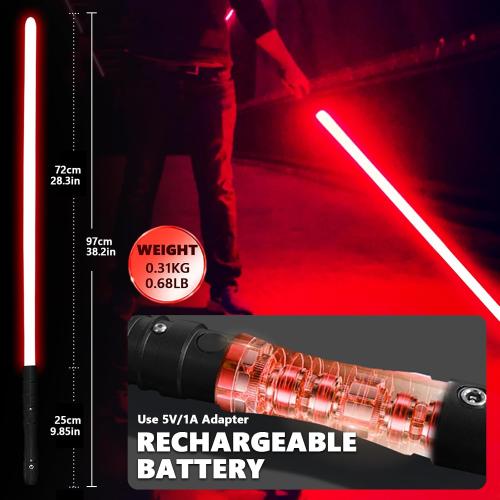 Lightsaber, Metal Duel Light Sabers,4 Sound Fonts,USB Rechargeable Light Swords with Loud Sound, Swing, Blaster,Adults Kids Cosplay Props Birthday Xmas Gift (38.2inch-Red)