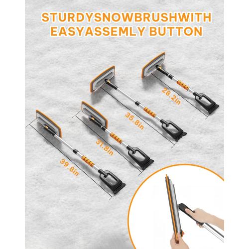helloleiboo 39.8 Snow Brush for Car Extendable Snow Broom Detachable Ice Scrapers with 12-Inch 180° Pivoting Brush Head for Car Truck SUV (Orange)