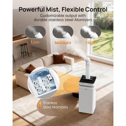 YOKEKON Humidifier Large Room 5.8Gal/22L, 2500 sq.ft. Cool Mist Humidifiers for Home Bedroom with Flame & Night Light, Top Fill Whole House Humidifier with Extension Tube, Plants, Kids, Adults, White