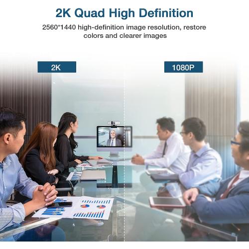 2K Webcam, Full HD Webcam for PC, Web Camera with Microphone, Tripod, Auto-Focus, Privacy Cover, USB, for Live Streaming & Video Conferencing