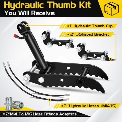 Mini Excavator Hydraulic Thumb with 2 Heavy-Duty Steel L-Shaped Bracket,Compatible with Typhon&Agt Mini Excavators under 3 Tons,L-Shaped Bracket Hydraulic Thumb Clip for Classic&Chinese Mini Excavator