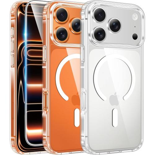 FNTCASE for iPhone 17 Pro-Max Case: Clear Magnetic Phone Cases with Screen Protector Compatible with Magsafe Slim Anti Yellowing Rugged Shockproof Protective Transparent Cell Cover (A-Clear)