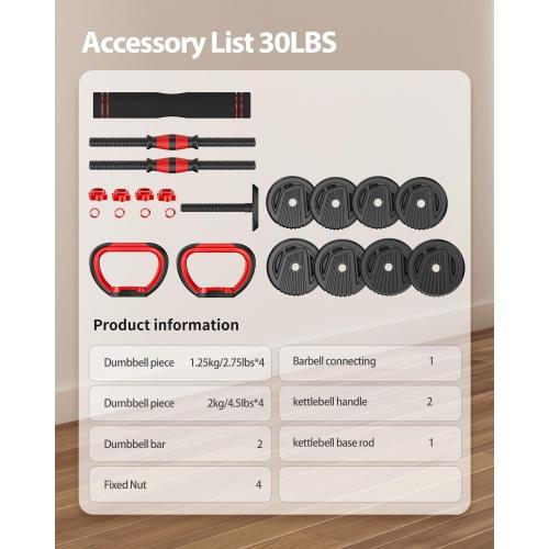 Adjustable Dumbbells, 10/20/30/45/70/90lbs Free Weight Set with Connector, 4 in1 Dumbbells Set Used as Barbell, Kettlebells, Push up Stand, Fitness Exercises for Home Gym Suitable Men/Women