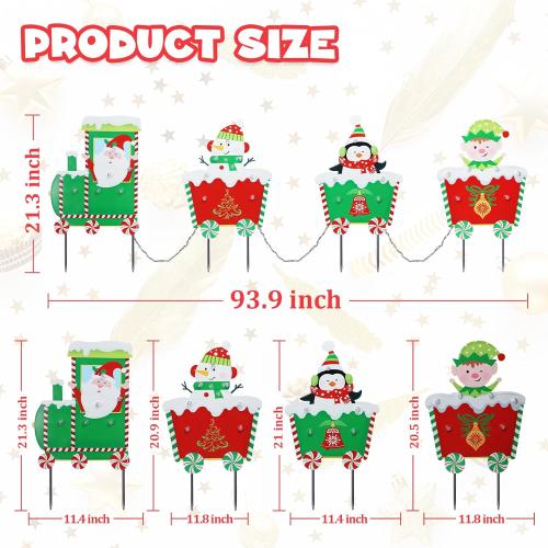 WONDER GARDEN Christmas Metal Yard Stakes, Lighted 3 Pack Christmas Garden Stakes Yard Signs, Outdoor Decorations Train with Santa, Snowman, Penguin, Boy for Lawn Party Outside