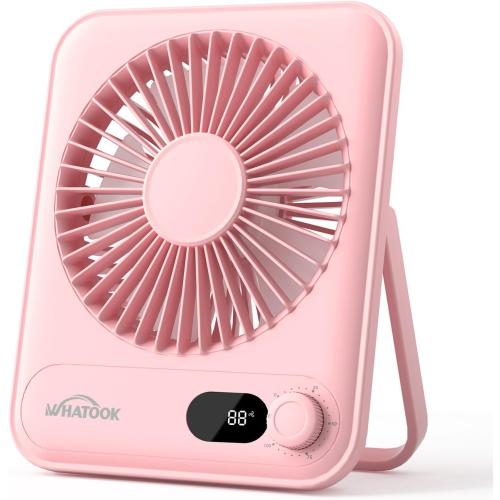 WHATOOK Small Desk Fan Personal Fans: 5000mah 25 Hours Battery Office Quiet Mini Desktop Fan Portable Rechargeable Travel Essentials (Pink, 2000 mAh)