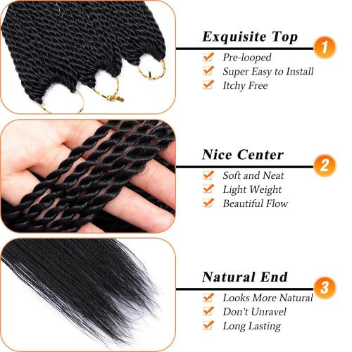 NAYOO Senegalese Twist Crochet Hair for Kids - 8 Packs 14 Inch Small Crochet Hair for Black Women, 30 Strands/Pack Black Crochet Braids Hair, Crochet Twist Hair Hot Water Setting(14 Inch, 1B)