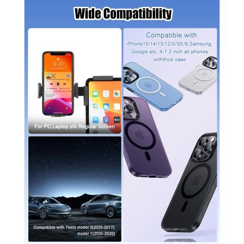 for Tesla Phone Mount, No Adhesive Required for Touchscreen, Universal Car Phone Holder for Tesla Model Y/3, Adjustable Angle and Length, Model Y Accessories 2026 Fits All Phones