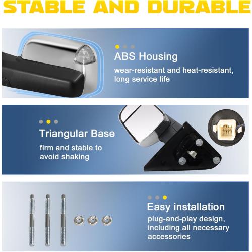 Pair Power Heated Towing Mirrors Compatible for 2002-08 Dodge 1500, 2003-09 Ram 2500 3500 w/Turn Signal Side Tow Mirrors Extendable Flip Fold (Chrome)