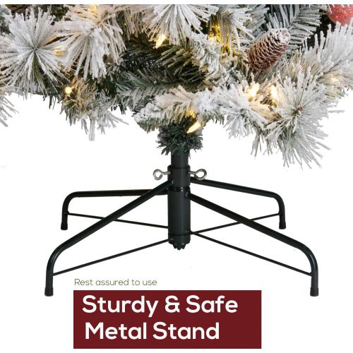 Pre-Lit Christmas Tree 6ft Snow Flocked, Artificial Spruce, 350 Clear Lights, Feel Real Hinged Xmas Trees