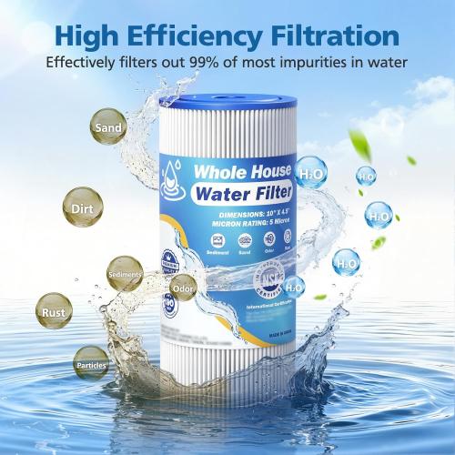 5 Micron 10 x 4.5 Whole House Water Filter Compatible with GE FXHSC, GXWH40L, Plumber W50PEHD, Culligan R50-BBSA, Pentek R50-BB, W10-PR, DuPont WFHDC3001, W50PEHD, High Flow Sediment Filters, 4 Pack
